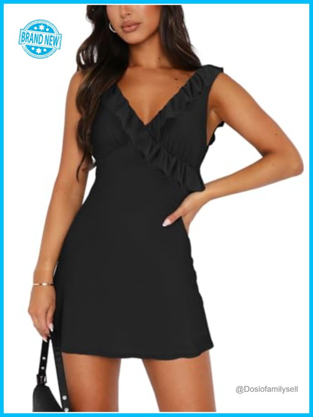 Women's Backless Mini Dress Ruffle Plunge Neck Bodycon Club Night Out Party